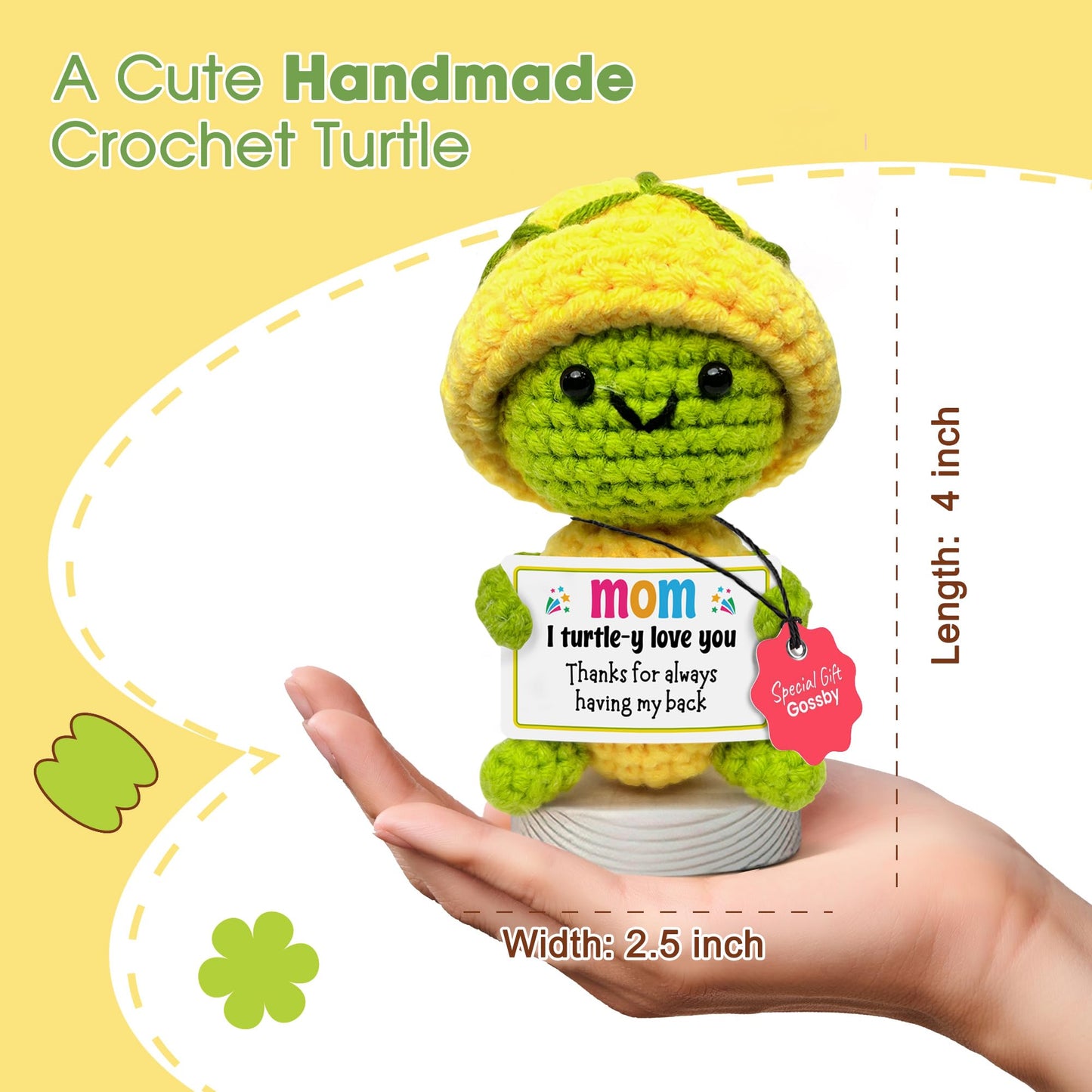 Gossby Gift for Mom - Positive Turtle Crochet with Card - I Turtle-Y Love You - Mom Gift from Daughter  Son  Kid - Mothers Day  Christmas  Birthday Present - Handmade Crochet Animal with Message