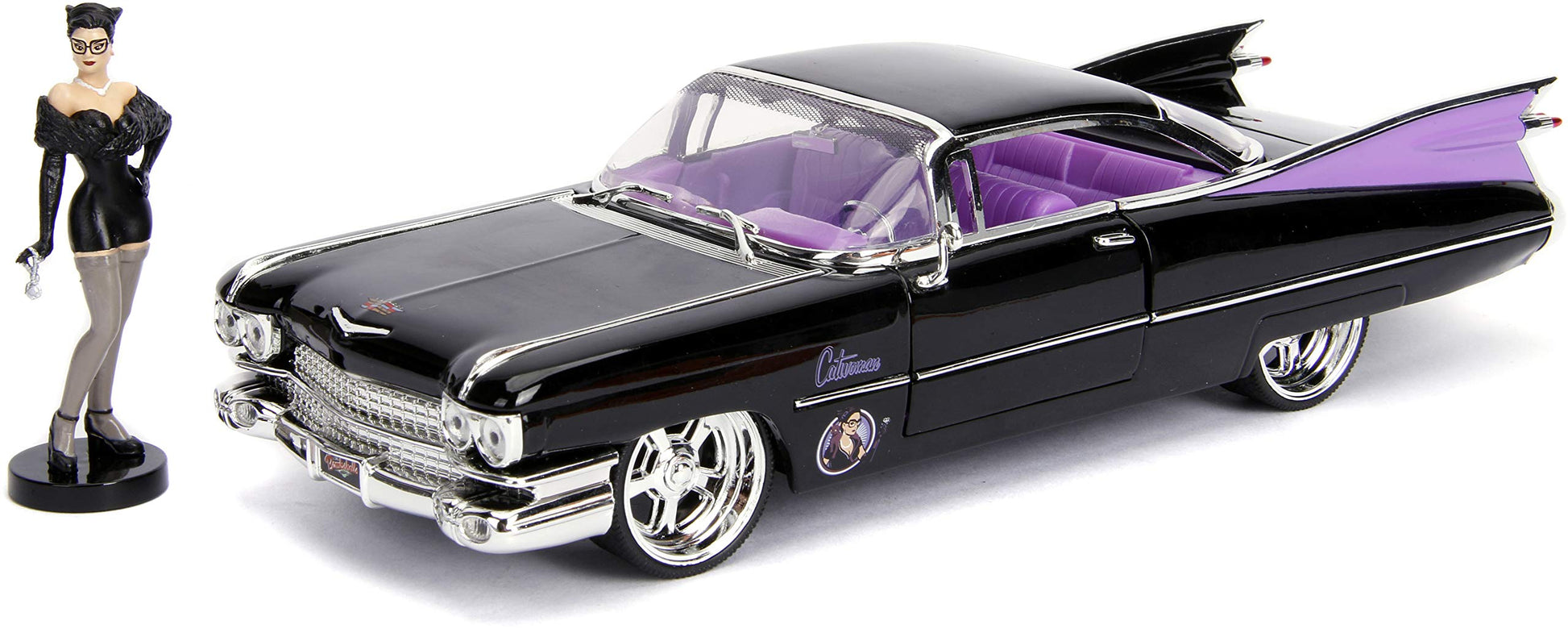 DC Comics Bombshells Catwoman & 1959 Cadillac Die-cast Car, 1:24 Scale Vehicle & 2.75 Collectible Figurine 100% Metal