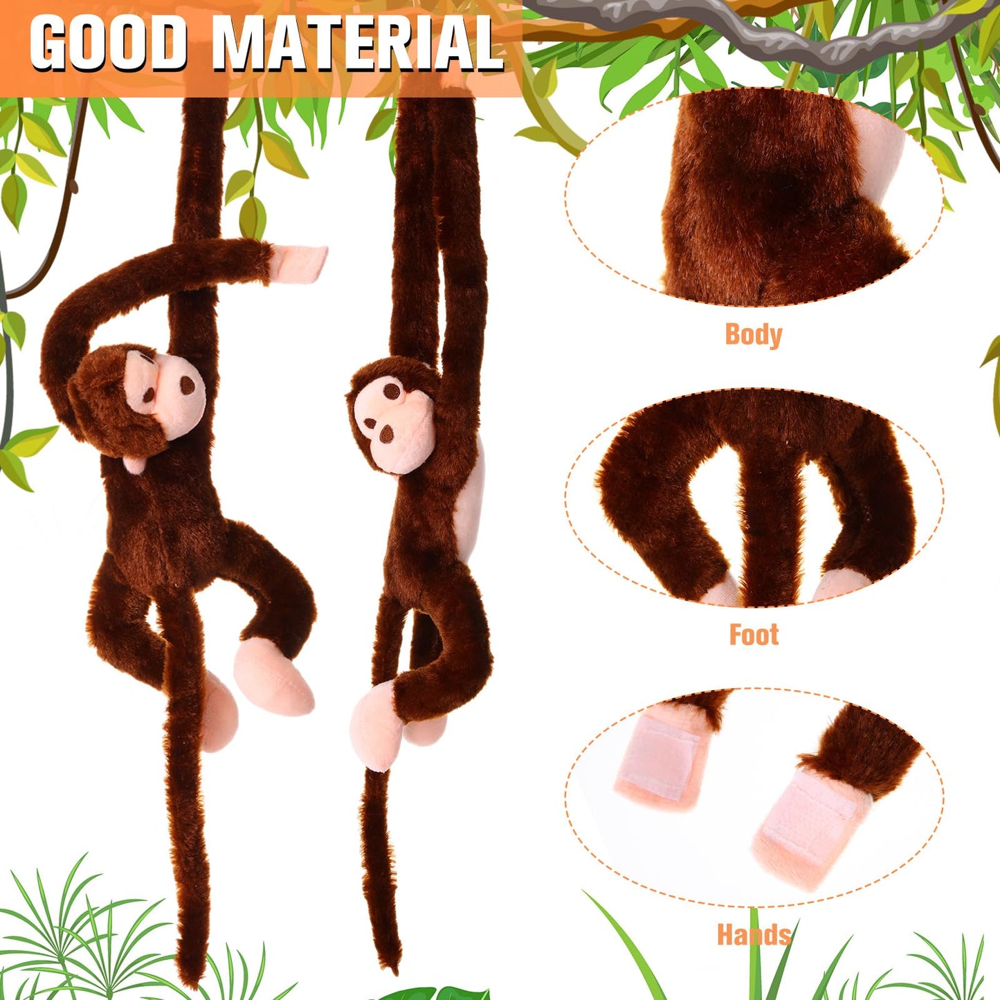 Chivao Set Of 4 Stuffed Monkey Hanging Stuffed Animal Monkey Plush Toy Large Animal With Loop For Gifts Favors(28 Inch,Dark Brown, Light Brown)