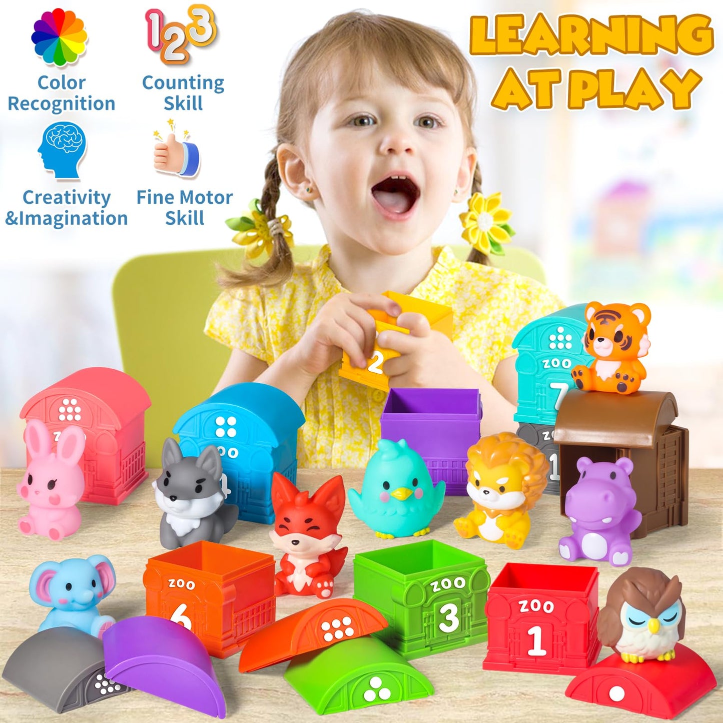 Oriate Animal Toddler Learning Toys, Sensory Learning Toy Safari Animal for Counting Sorting, Zoo Animals Educational Finger Pup