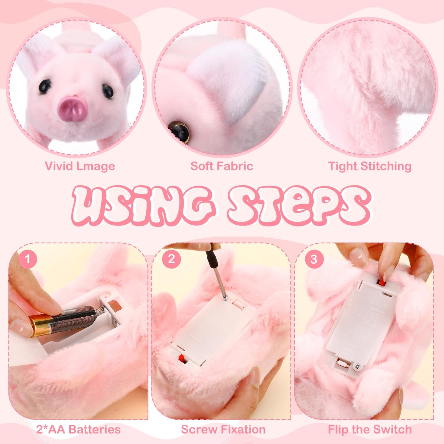Halloscume 3 Pcs Walking Pig Electronic Plush Toy Interactive Pig Stuffed Animal Twitch Nose Wag Tail Toy Companion Animal Anima