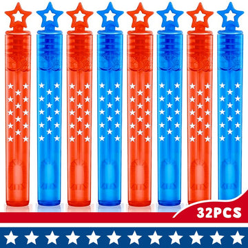 Vkten 32Pcs 4Th Of July Mini Bubble Wands Patriotic Red White Blue Bubbles For Kids, Independence Day Party Favors Patriotic Dec