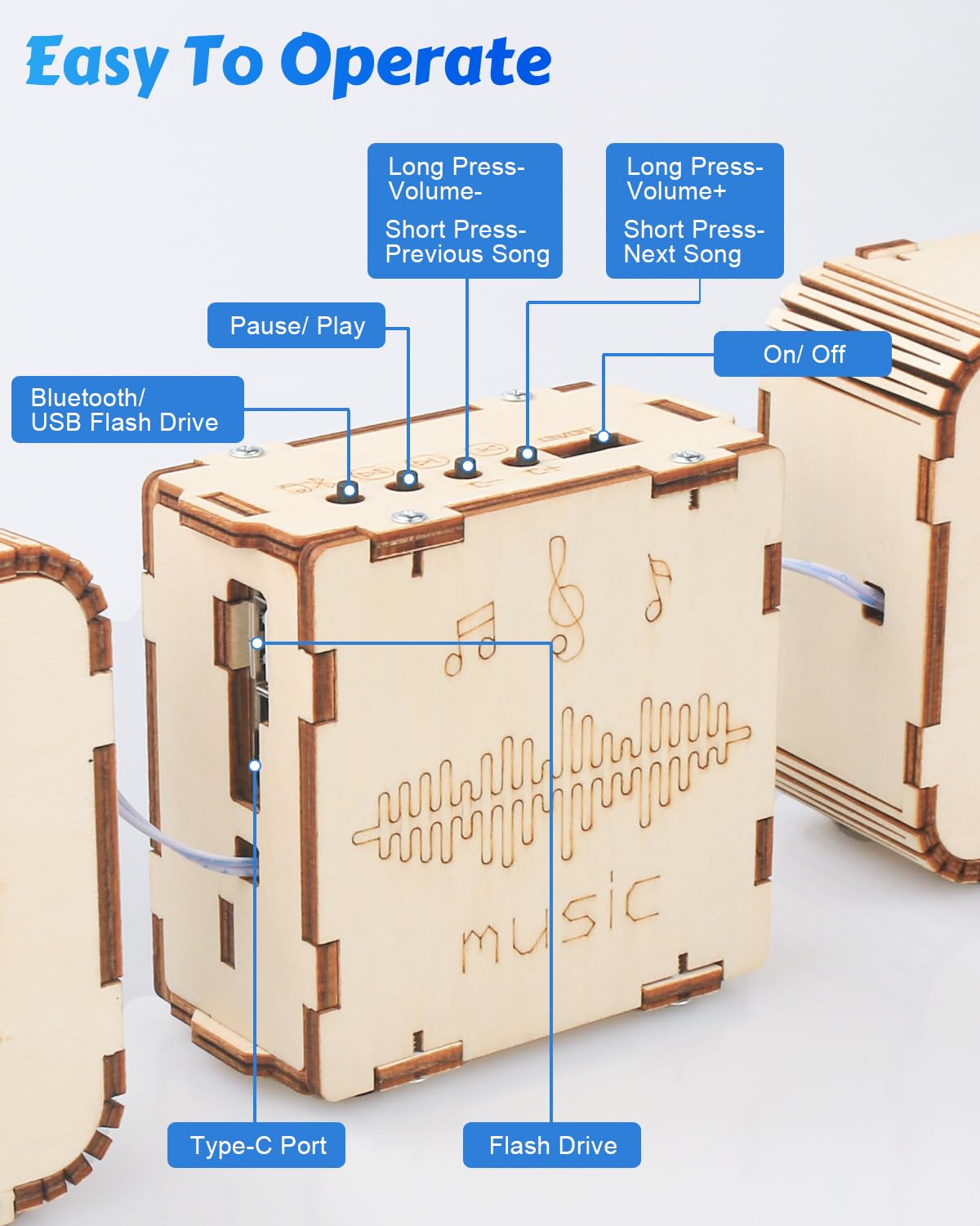 Poraxy Bluetooth Speaker STEM Toy Kit for Kids 8-13, DIY Electronic Building Project, 1.7 x 3.5 x 3.5 inches, Wood Material