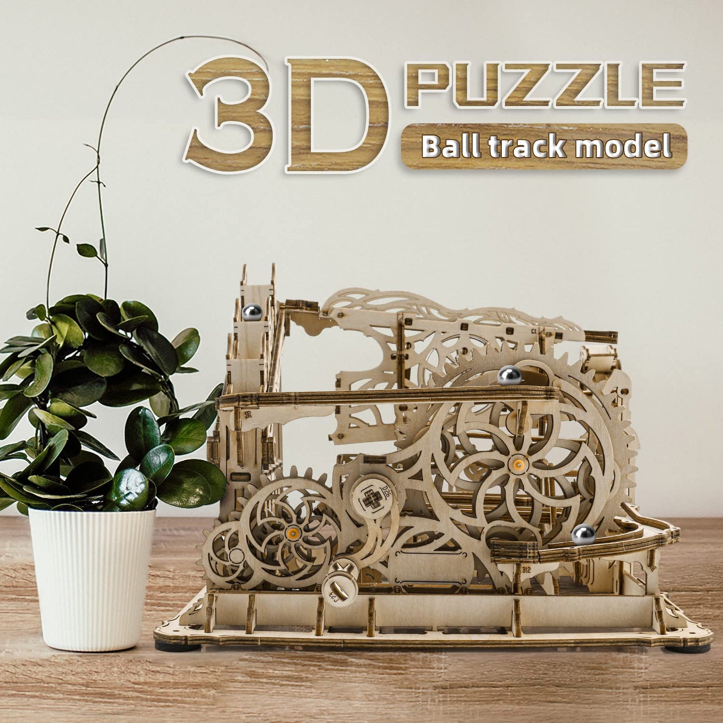 OWNONE 1 3D Wooden Puzzle Marble Run for mature-themeds  DIY Marble Run Wooden Model Kits to Build  Wooden Building Kit for mature-themeds and Teens (334 Pcs)