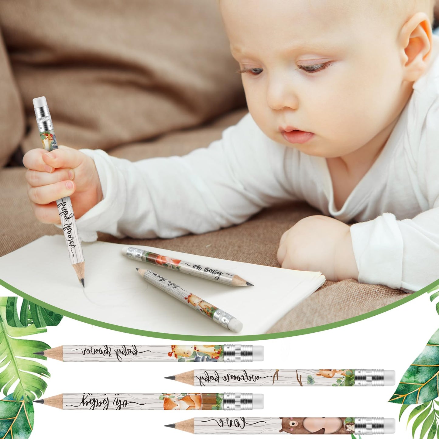 Tinlade 60 Pcs Wooden Animal Baby Shower Golf Pencils With Erasers Baby Shower Game Pencils Small Pencils For Kids Sharpened Mini Pencils For School Baby In Bloom Baby Shower Supplies