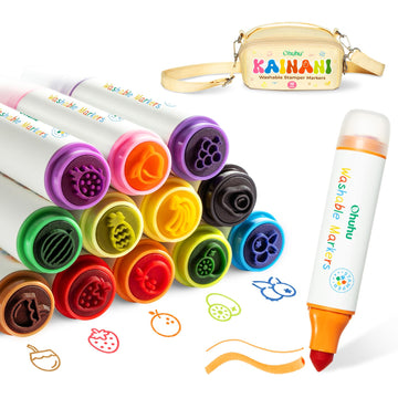 Ohuhu Stamper Washable Markers for Kids 12 Colors Water-based Dual Tips Stamp & Broad Line Tip Kids Markers Coloring Markers for