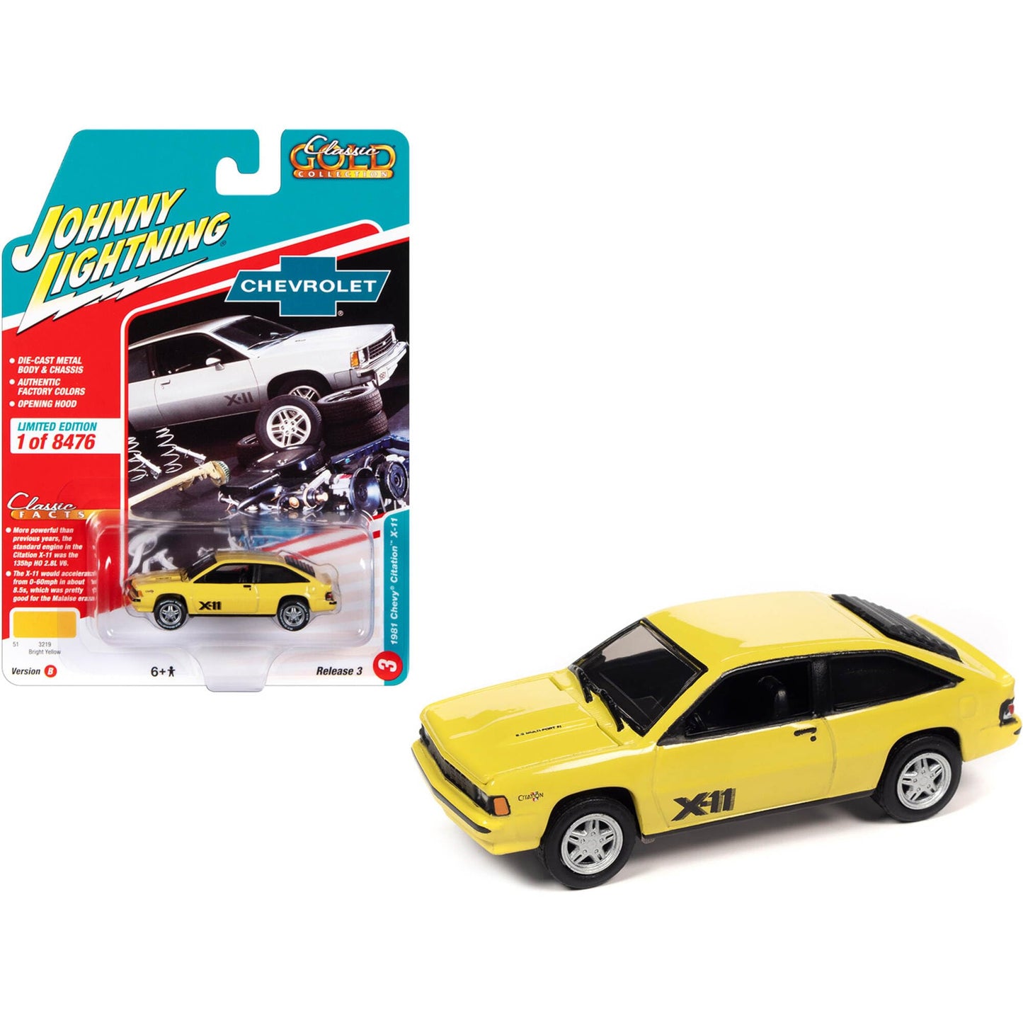 1981 Chevrolet Citation X-11 Bright Yellow ''Classic Gold Collection'' Series Limited Edition to 8476 pieces Worldwide 1/64 Diec
