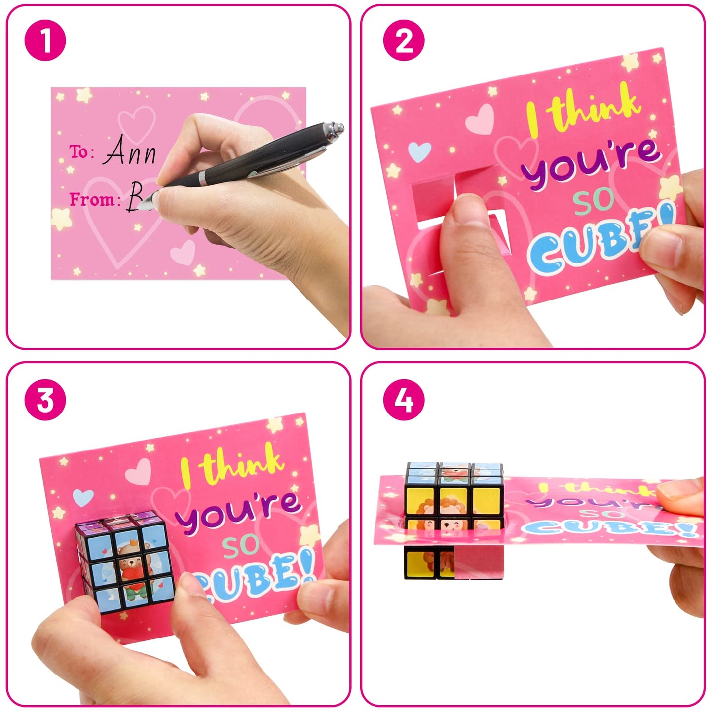WorldBazaar Valentine's Day Cards - 24 Packs Animal Puzzle Flip Cubes for Kids, Classroom Exchange Gift, Valentine Party Supplies