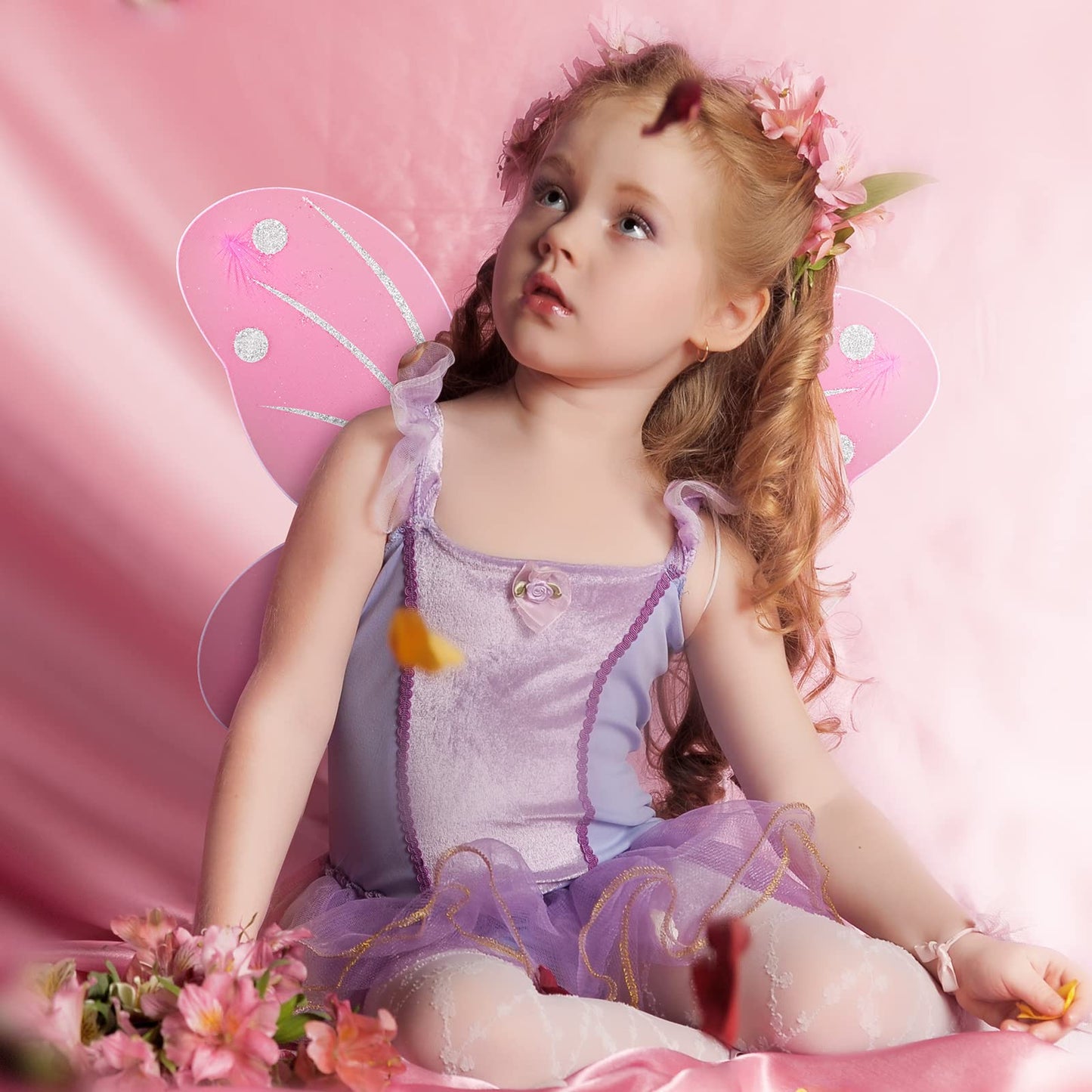 24 Sets Fairy Wings Butterfly Angel Costume Butterfly Wings for Girls Colorful Fairy Wands for Kid Dress up Party Halloween Role