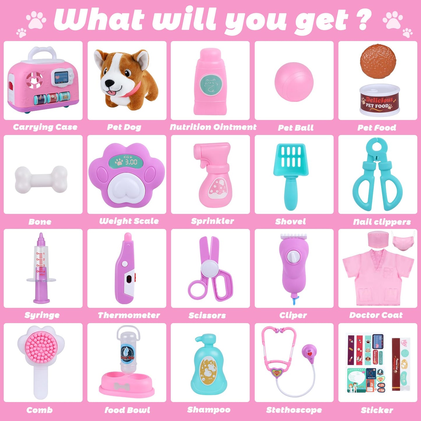 Gifts2U Pet Care Cage Play Set, Vet Clinic and Doctor Kit for Kids with Dress Up Costume, Doctor Medical Pretend Role Play Dog G