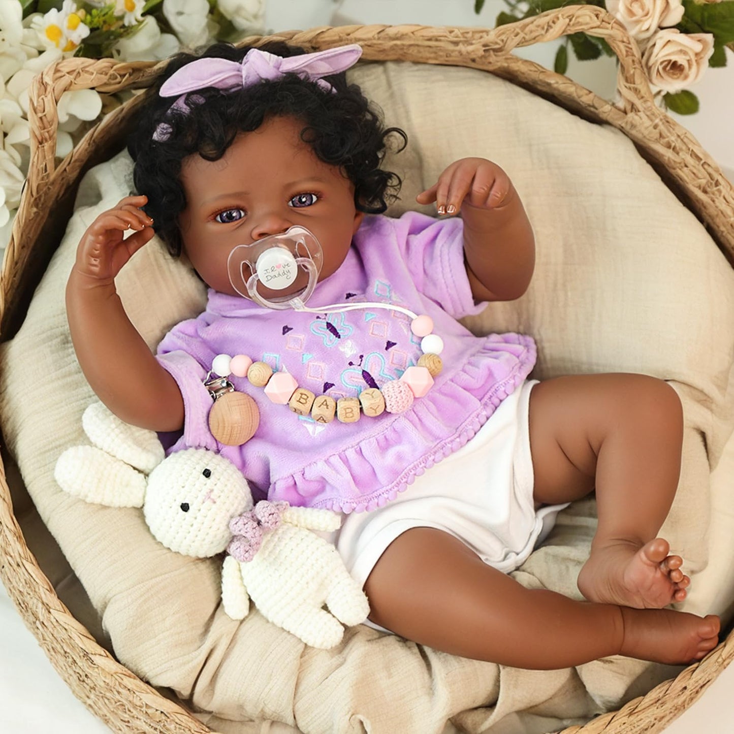 WOOROY Realistic Reborn Baby Dolls Black - 20-Inch African American Real Life Silicone Baby Doll with Soft Full Vinyl Body  Handmade Gift Toy with Doll Accessories for Kids Ages 3+