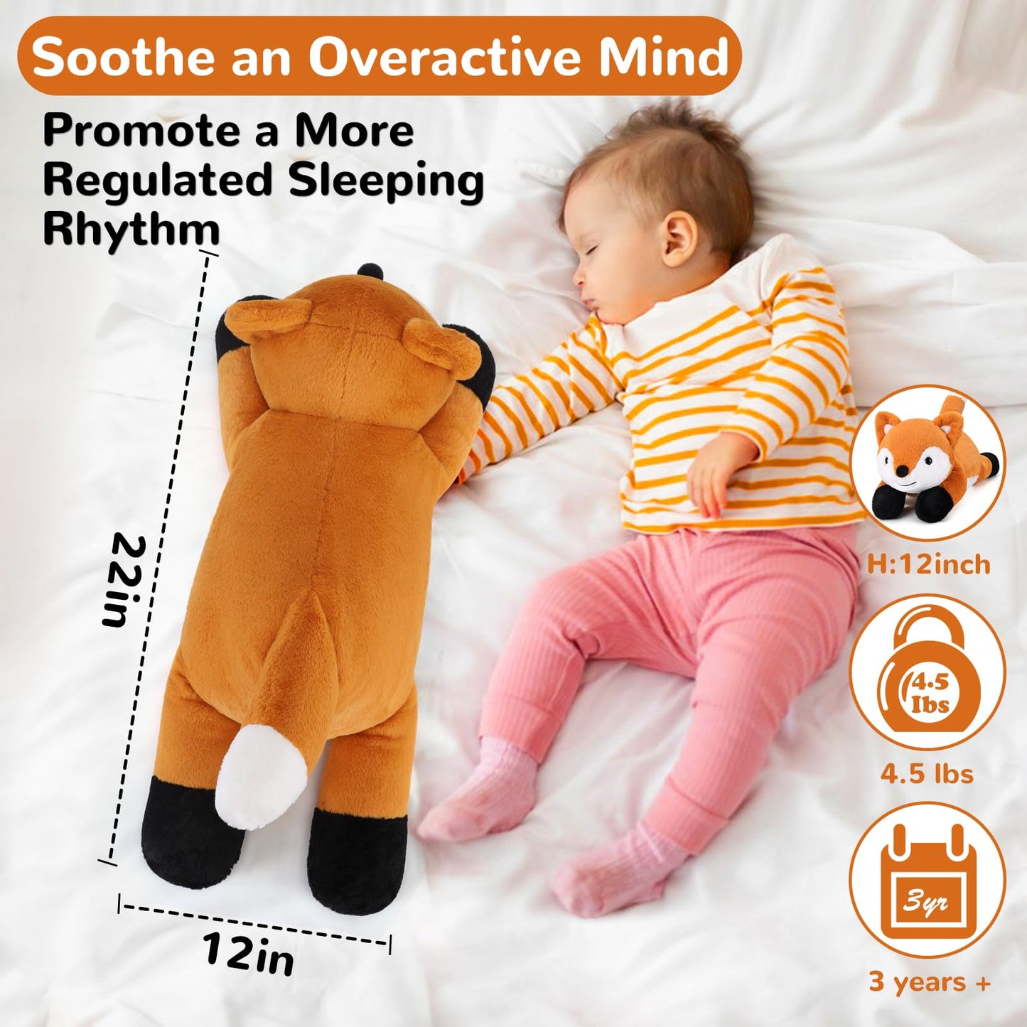 gnomantic Fox Weighted Stuffed Animal - 22" Plush Toy, 4.5 lbs, Cotton, Cute Gift for Kids & Adults