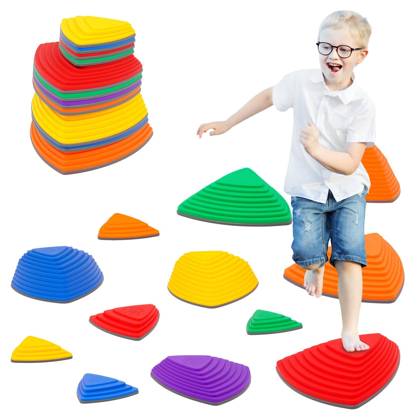 Stepping Stones for Kids 12pcs Anti-skidding Stepping Stones Set Balance Blocks Indoor & Outdoor Obstacle CourseKids Fitness Equ