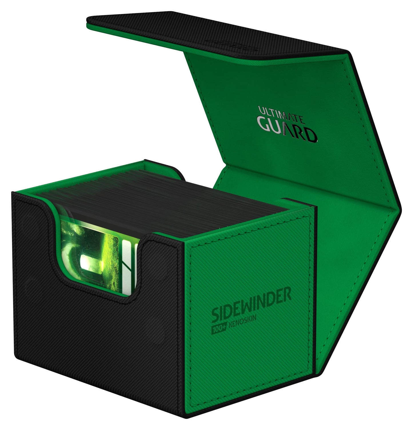 Ultimate Guard Sidewinder Synergy 100+, Deck Box For 100 Double-Sleeved Tcg Cards, Black/Green, Magnetic Closure & Microfiber In