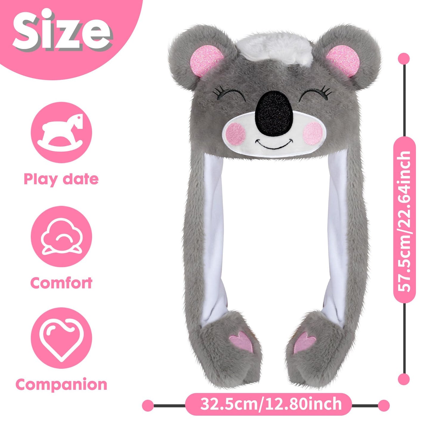 YOYTOO Plush Novelty Animal Hat with Ears Moving Jumping Pop Up Beating Plush Dress Up, One Size Fits All Adults & Children (Koa