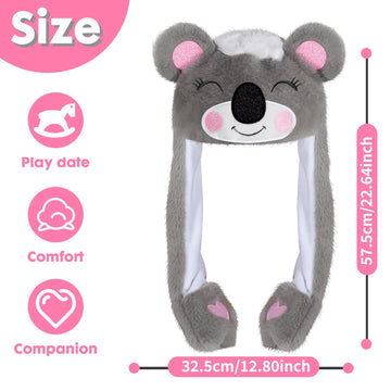YOYTOO Plush Novelty Animal Hat with Ears Moving Jumping Pop Up Beating Plush Dress Up, One Size Fits All Adults & Children (Koa