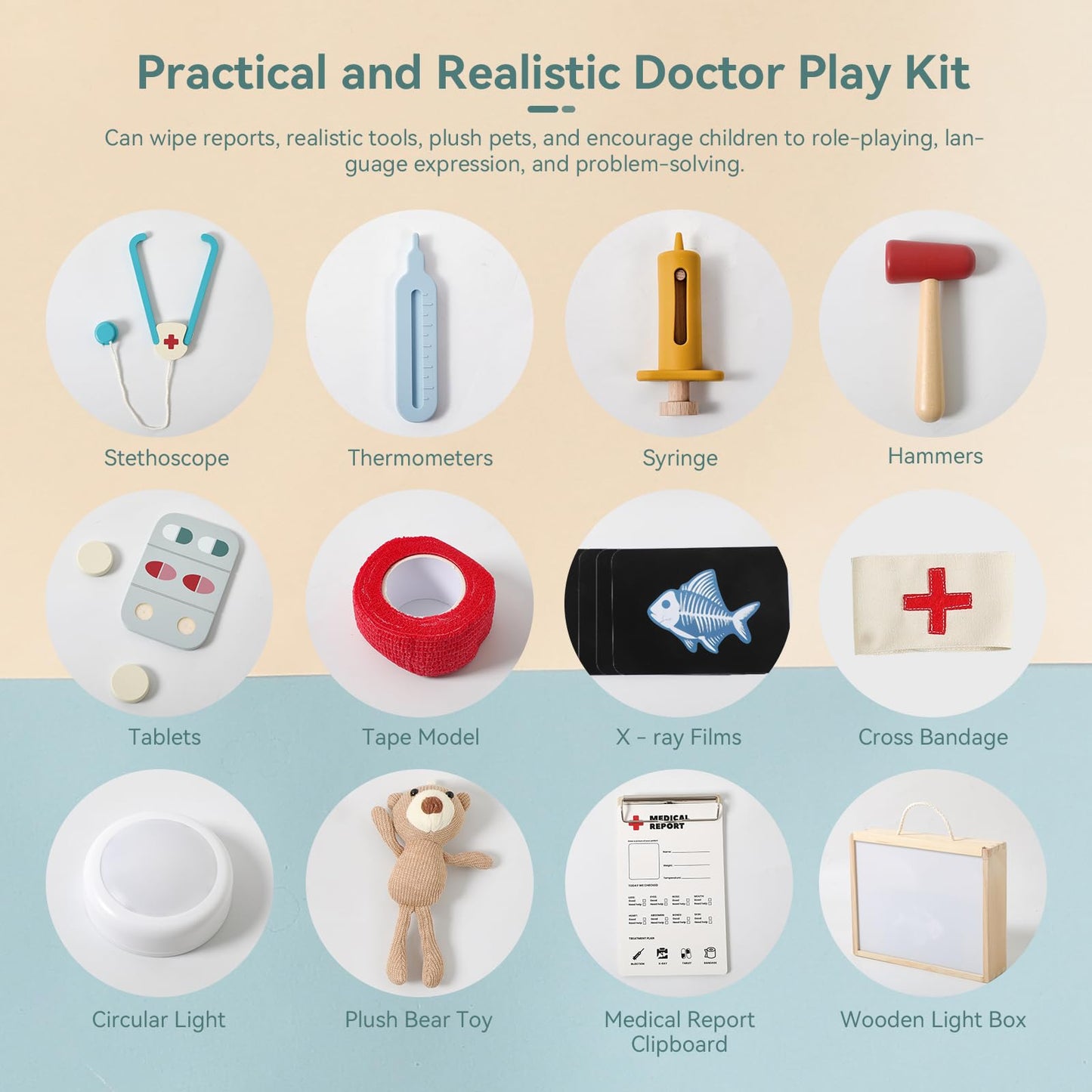 EERKEOD Kids Vet Doctor Kit | STEM Toy with Stethoscope & Anatomy Models | Child-Size Interactive Pretend Play