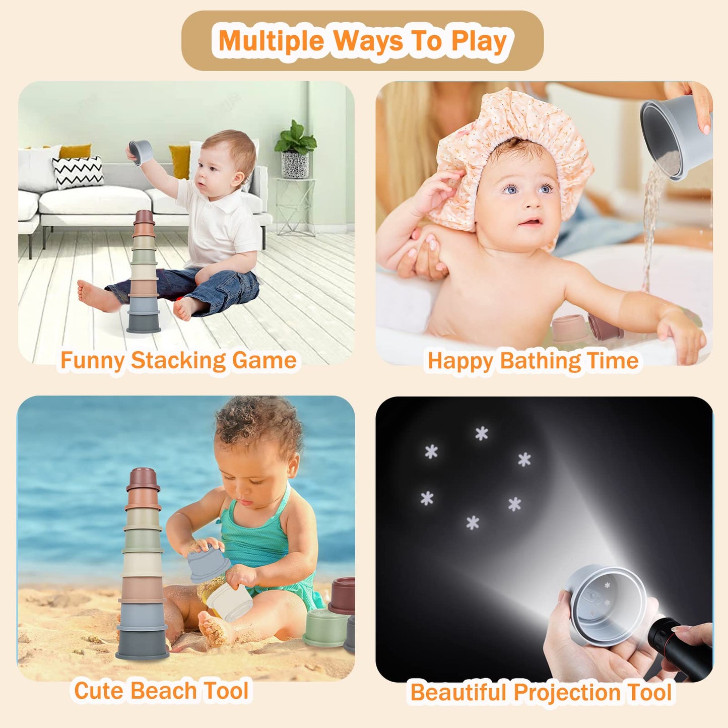 Flypear Stacking Cups Toy For Baby 6-12 Months, 8Pcs Nesting Cups Set For Toddler 1-3, Kids Bathing And Counting Stackable Toy F