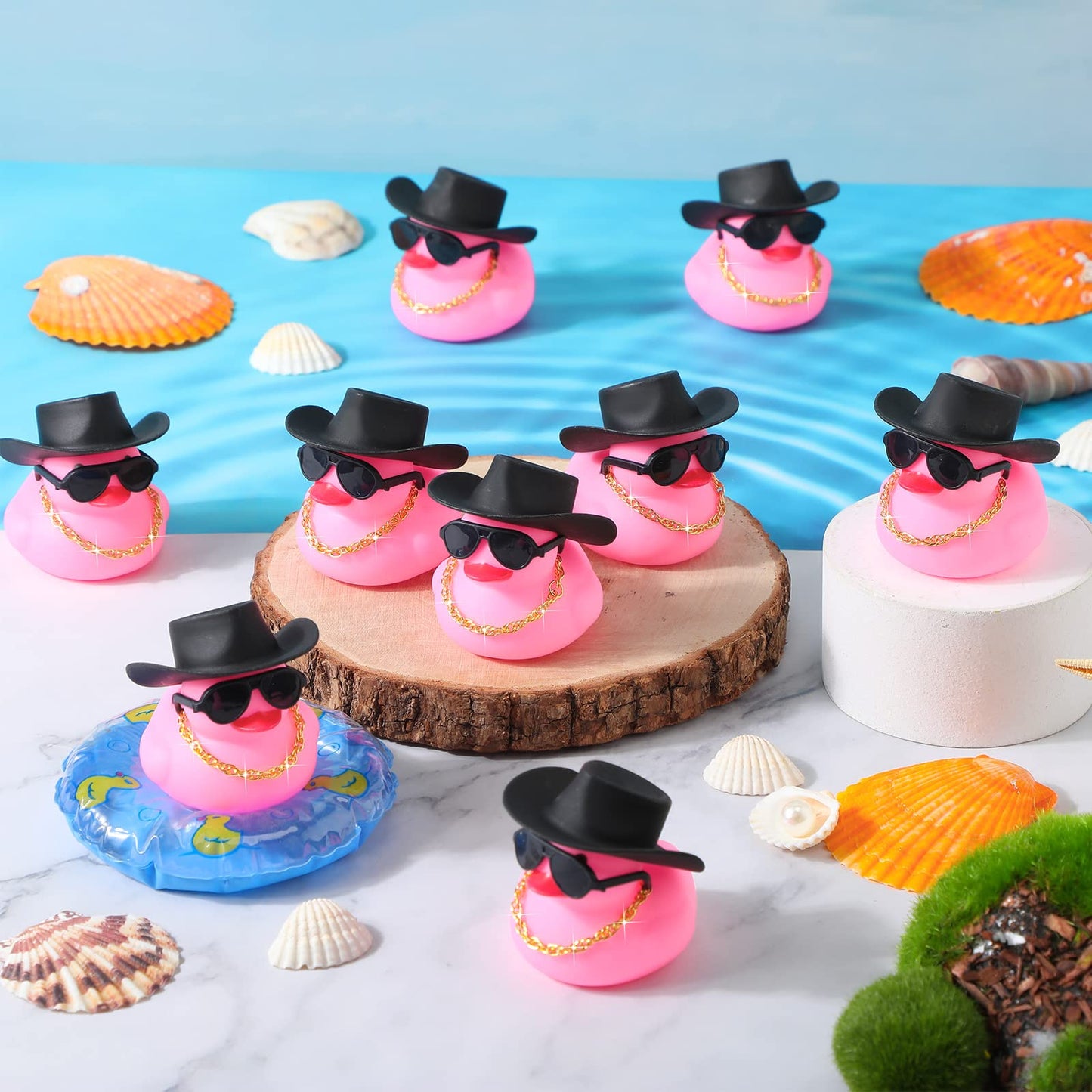 Sotiff 48 Sets Cowgirl Rubber Duck Squeaky Duck Bath Party Toy Duckies Car Dashboard Decorations With Mini Necklace Hat And Sunglasses For Bathtub Baby Shower Birthday Swimming Party(Pink)