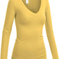 Emmalise Womens Junior And Plus Size Vneck Tshirt Long Sleeves Shirt Tee, 2Xl, Light Yellow