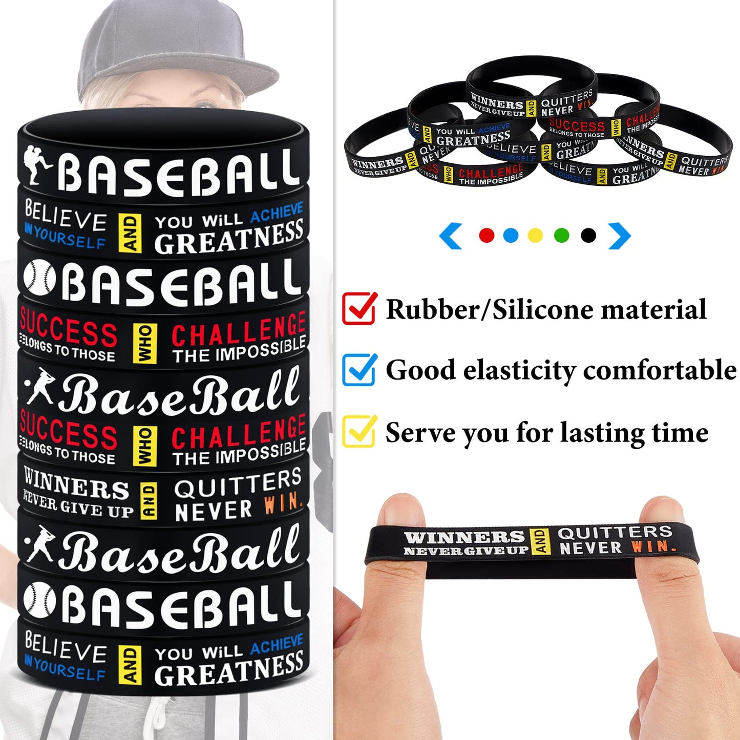 Deekin 36 Pcs Baseball Motivational Silicone Wristband Bracelets Baseball Party Favors Gifts Sports Prizes Birthday Party Suppli