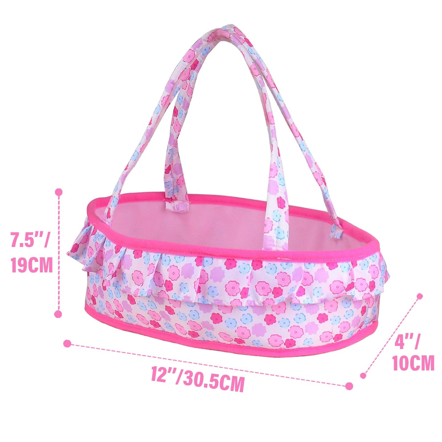 Young Buds Baby Doll Cradle Bassinet Portable Doll Carrier Carry Bag Doll Bed,Doll Accessories Playset,with Doll Clothes Soft Pi