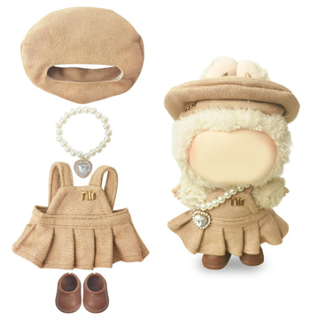 Clothes Compatible with LABUBU - Blue & White T Dress with Bow  Bracelet & Shoes | 4PCS Couture-Inspired Outfit for 8-Inch Dolls (Mocha Beige Chic)