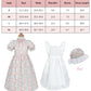 FCCAM Colonial Costume Girls with Mob Cap Floral Pioneer Prairie Dress 1800s American Costume Pink L age over 4 years old
