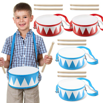 Boao 2 Pack Drum Set For Kids Toddler Age 1-12, Wooden Drum 8'' W X 3.7'' H With Adjustable Strap And 4 Drumsticks, Educational