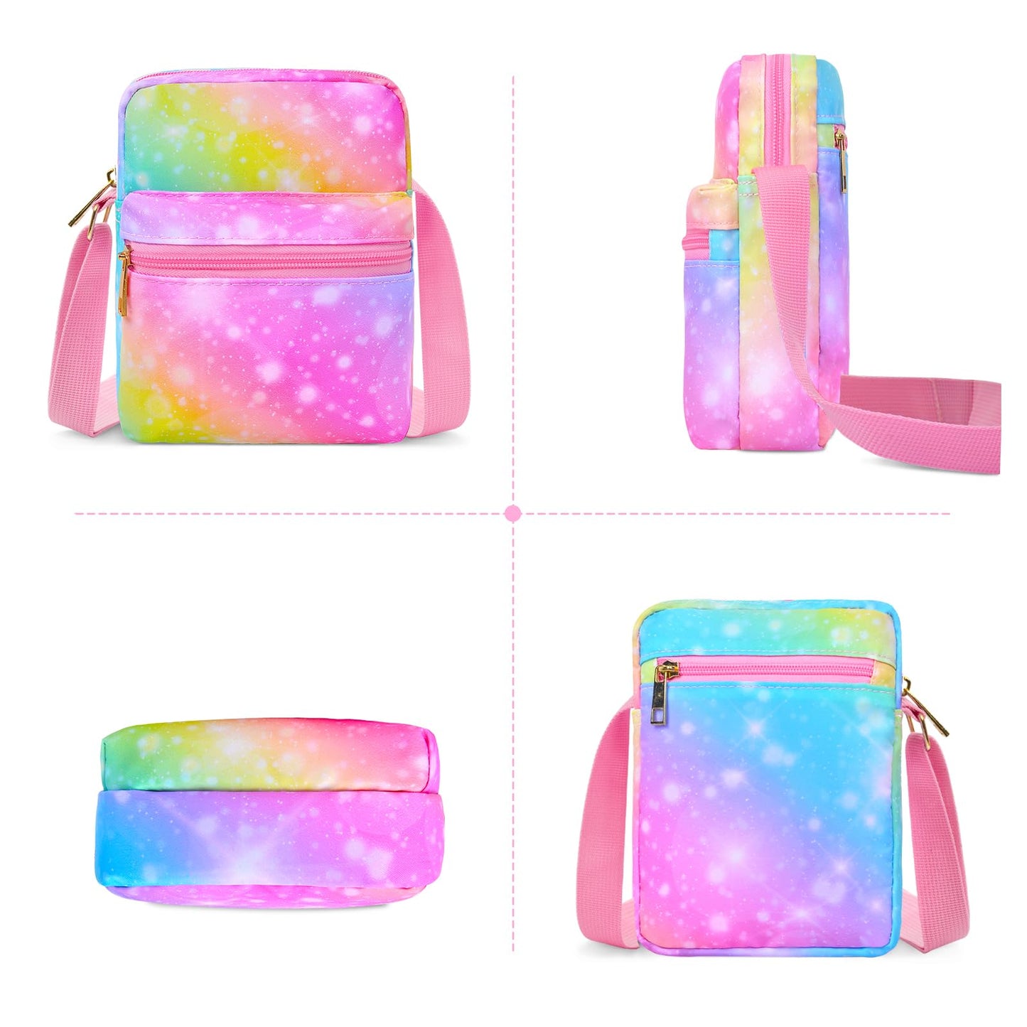Girls Crossbody Purses For Kids Age 4-12 Purse For Little Girl Small Messenger Bag Cute Shoulder Bag Christmas Gifts Rainbow Pur