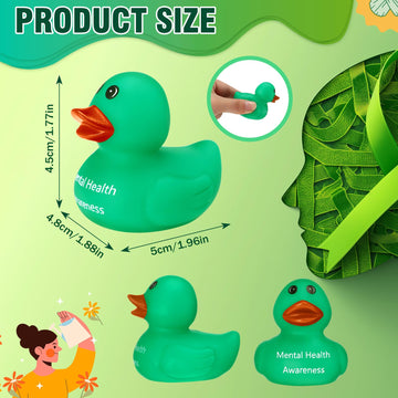 Gemscream 50 Pcs Mental Health Awareness Rubber Ducks Green Rubber Ducks Mental Health Gifts Anxiety Relief Ducks for Friend Fam