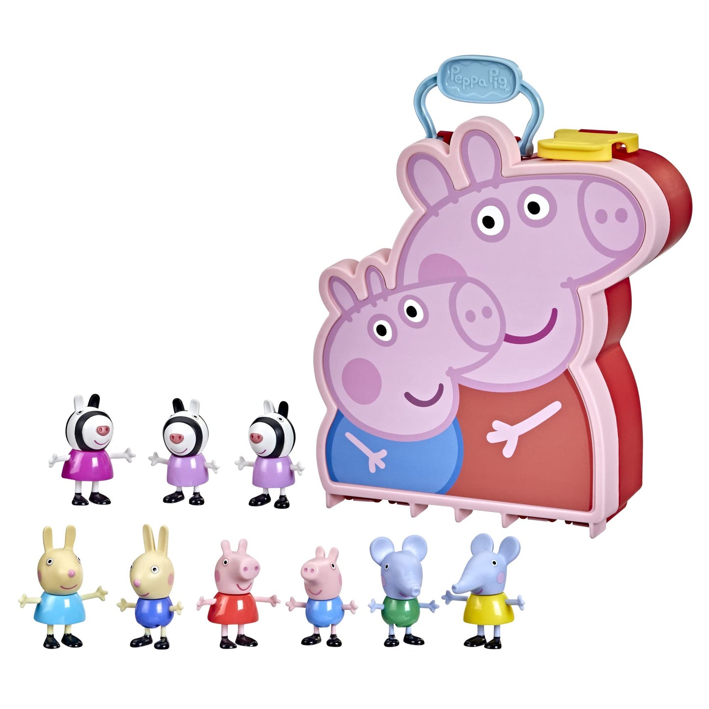 Peppa Pig Peppas Adventures Peppa Briefcase, George and Their Friends, Preschool Toy, 9 Figures with Zebra Sisters