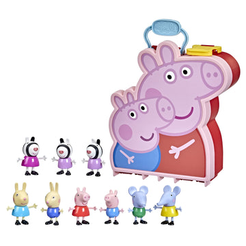 Peppa Pig Peppas Adventures Peppa Briefcase, George and Their Friends, Preschool Toy, 9 Figures with Zebra Sisters