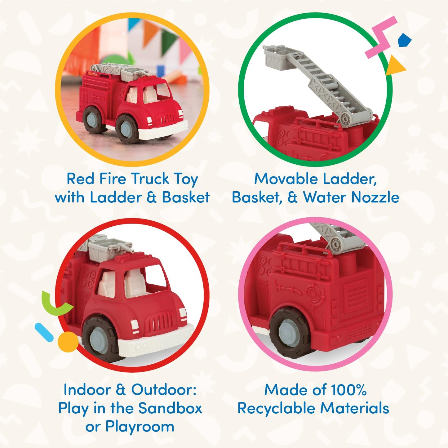 Battat- Wonder Wheels- Fire Truck - Red Fire Truck Toy With Moveable Ladder & Basket - Classic Rescue Vehicle For Toddlers, Kids