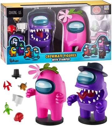 P.M.I. Among Us Crewmate Figures With Stampers (2) - 6.7-Inch Red & Yellow Toy Figures, 10 Hidden Accessories, Party Favors & Playable Collectibles