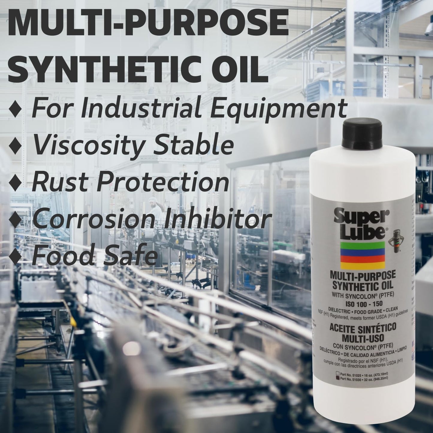 Super Lube Multi-Purpose Synthetic Oil w/Syncolon (Translucent, 8oz Bottle) | NSF Certified Food Grade & Clean | for Industrial