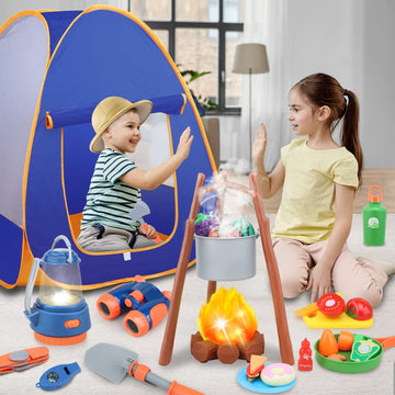 Mitcien Kids Camping Toys Set With Tent, Outdoor Toys For Toddlers Boys Girls Age 3-6, Include Kids Camping Tent/Campfire/Oil Lamp/Pretend Food