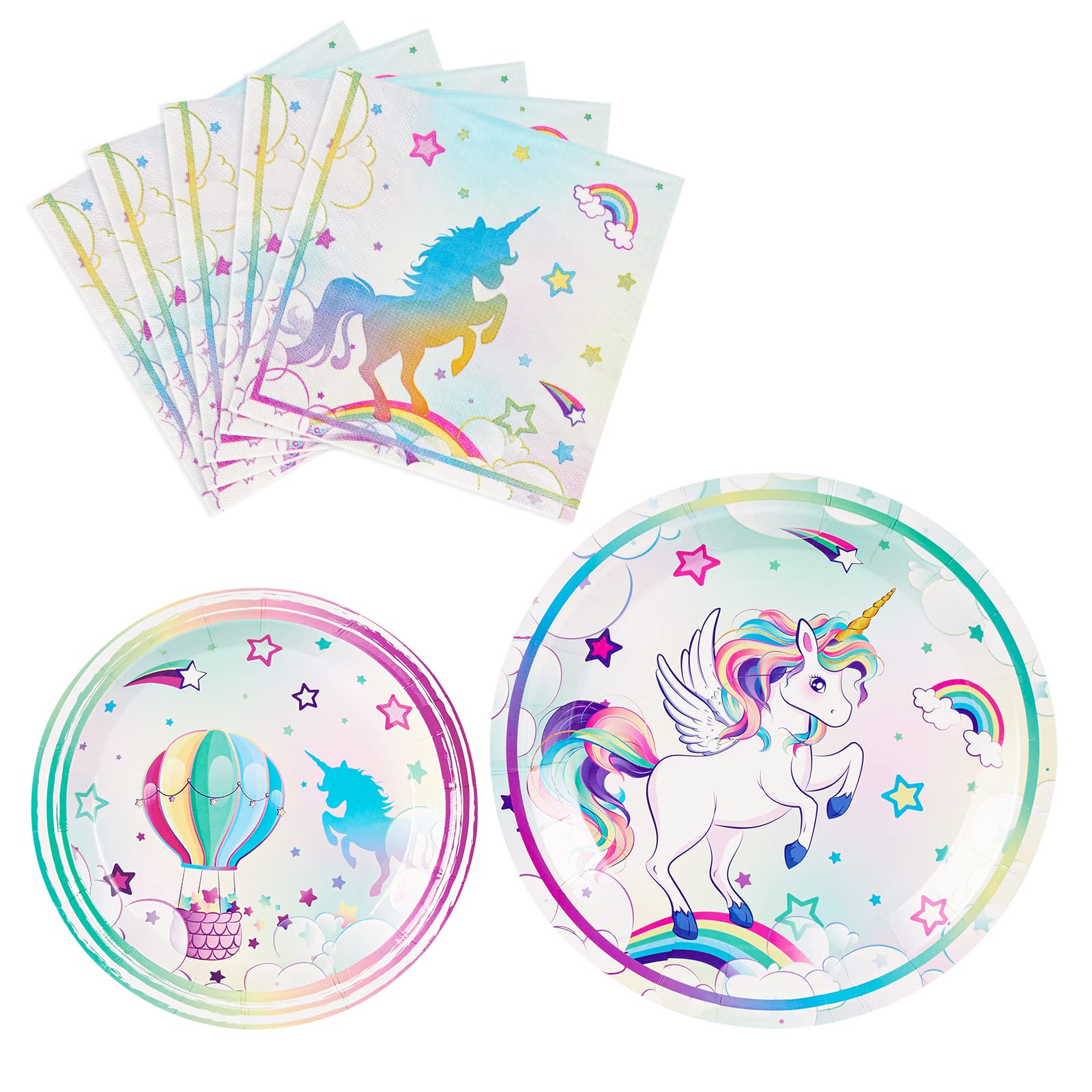 Wernnsai Unicorn Party Plates And Napkins - Rainbow Unicorn Party Supplies For Girls Disposable Dinner Dessert Plates Napkins Tableware Set Serves 16 Guests 48 Pcs