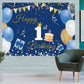 1st Birthday Decorations Happy 1st Birthday Backdrop Party Banner for Boys/Girls Happy 1 Year Old Fabric Sign Poster, Blue Photo