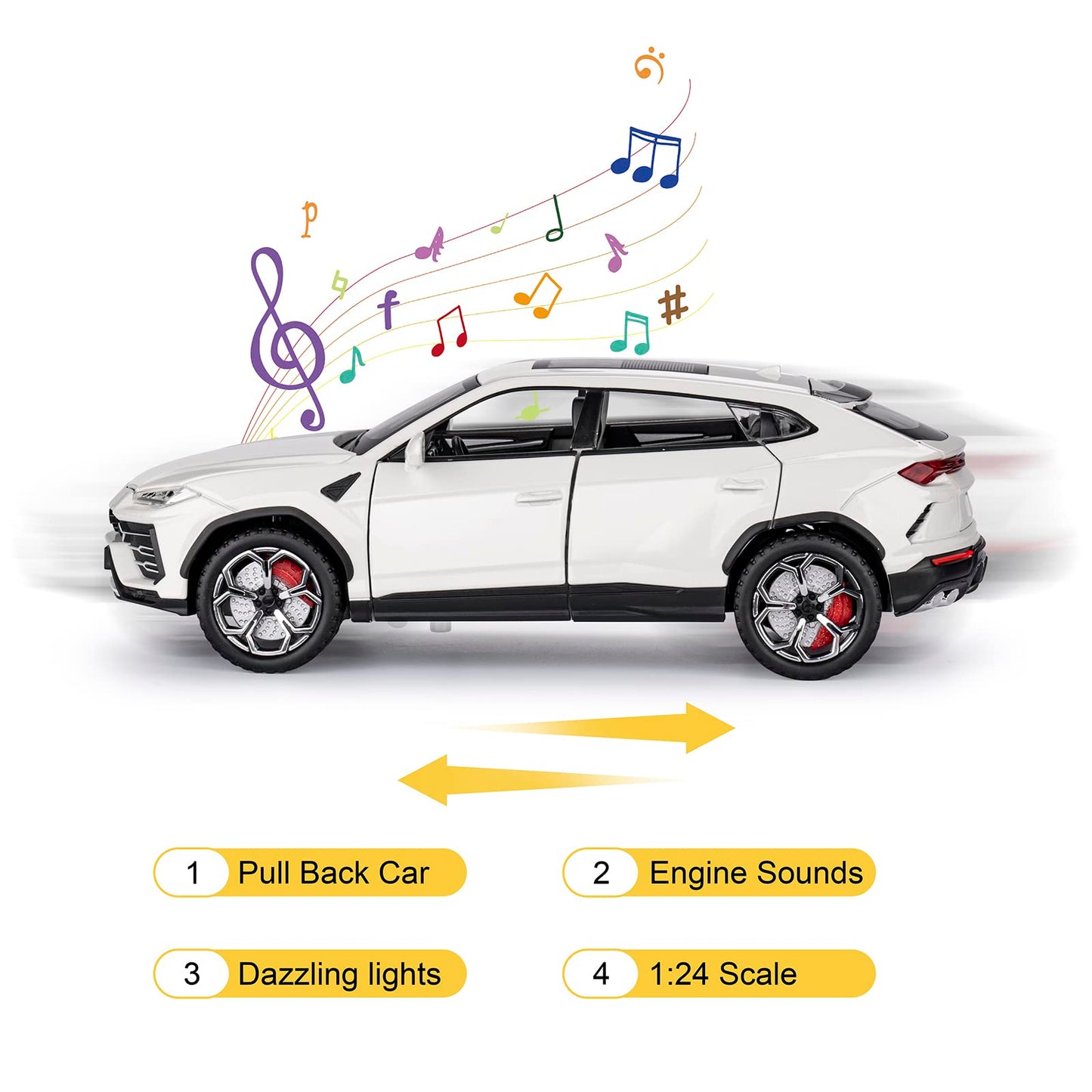 SASBSC Toy Cars for Boys Lambo Urus Car Toys for 3 4 5 6 7 8 Year Old Boy Metal Cars for Kids Diecast Model Cars with Light and