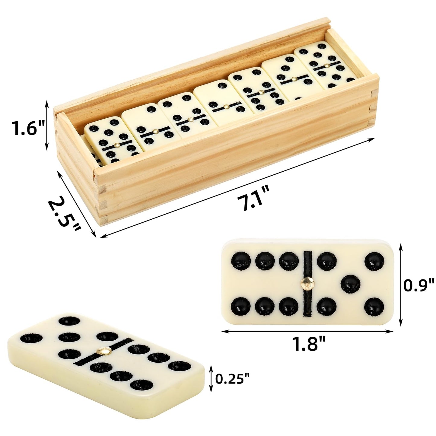 Noamus 56 Pcs Dominoes Set For Adults, Professional Domino Tiles With Spinner, Double 6 In 2 Portable Wooden Case, 28 Tiles Domi