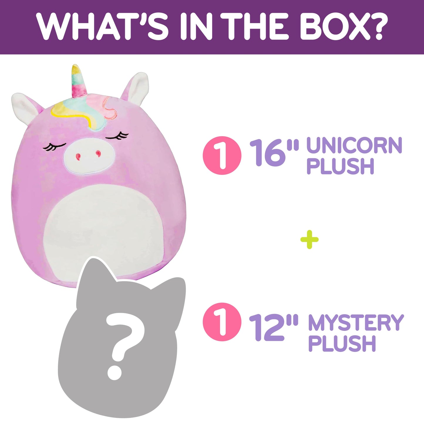 Squishmallows 16-Inch Jumbo Purple Unicorn & 12'' Mystery Squish Value Pack - Get Two Official Jazwares Plush For Less - Collect