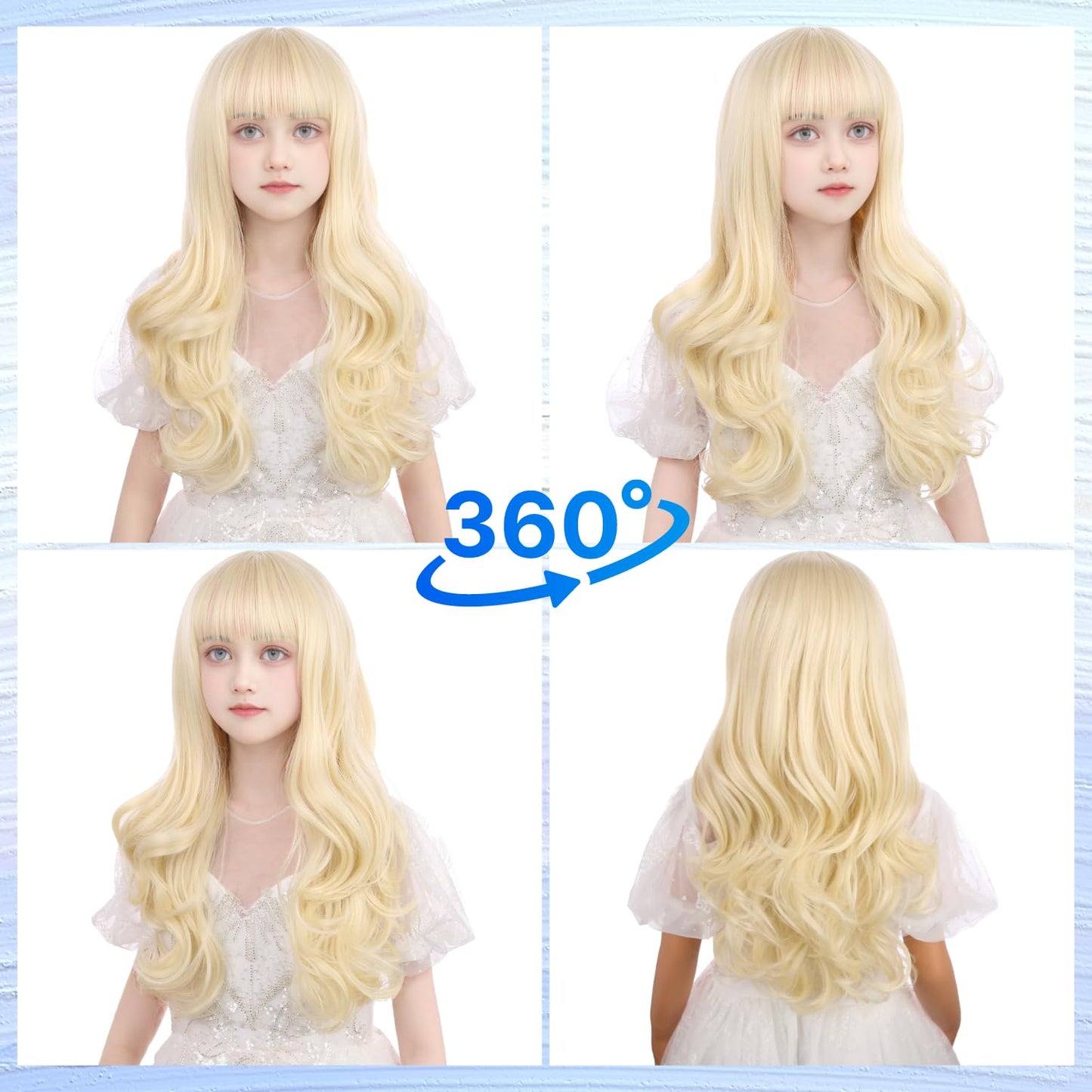 Wavelnm Kids Blonde Wigs Light Blonde Wavy Curly Child Wig Long Wavy Wig For Girls Blonde Wig With Bangs Synthetic Wig With Wig