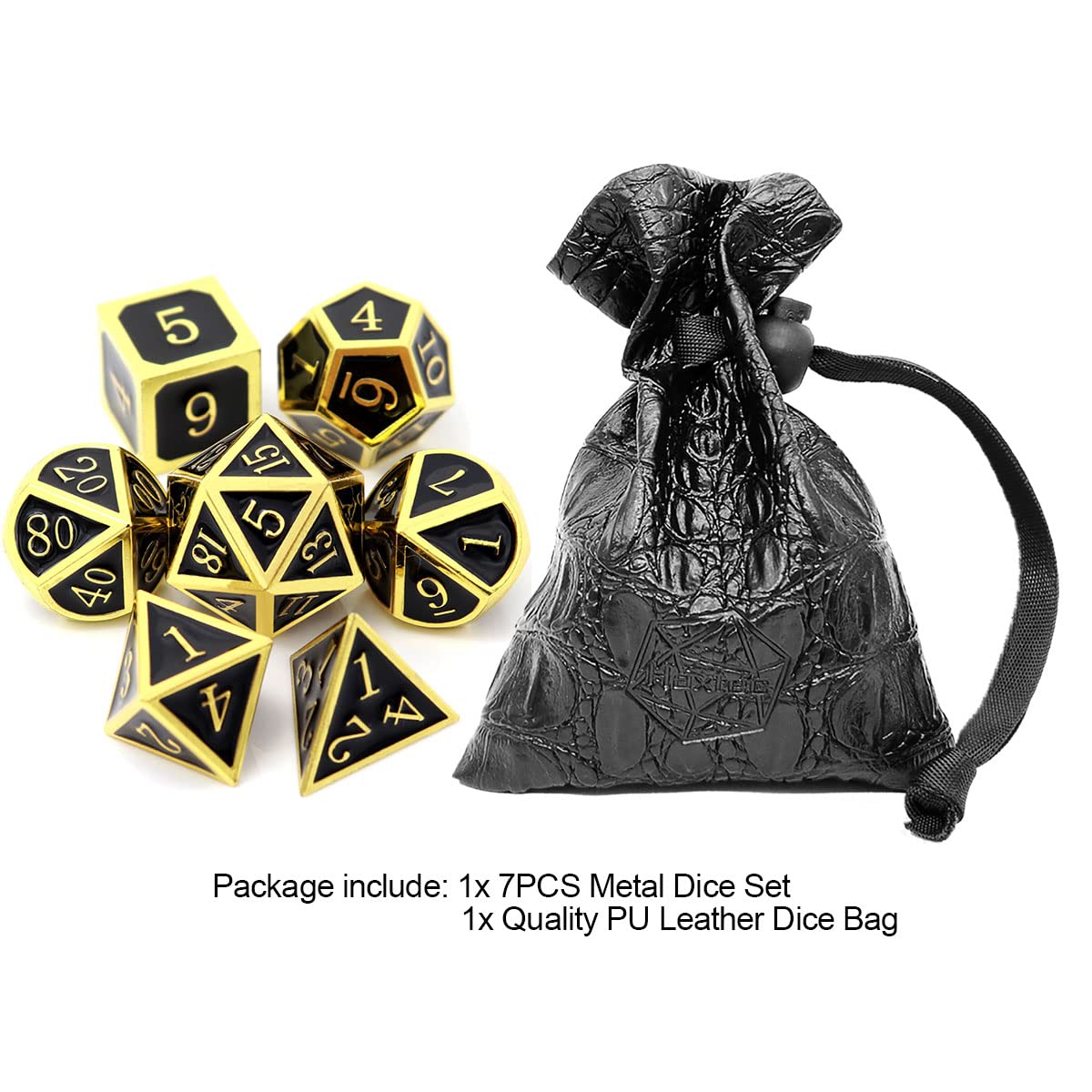 Haxtec Dnd Metal Dice Set D&D Dice For Dungeons And Dragons Roleplaying Games-Glossy Enamel Dice (Gold Black)
