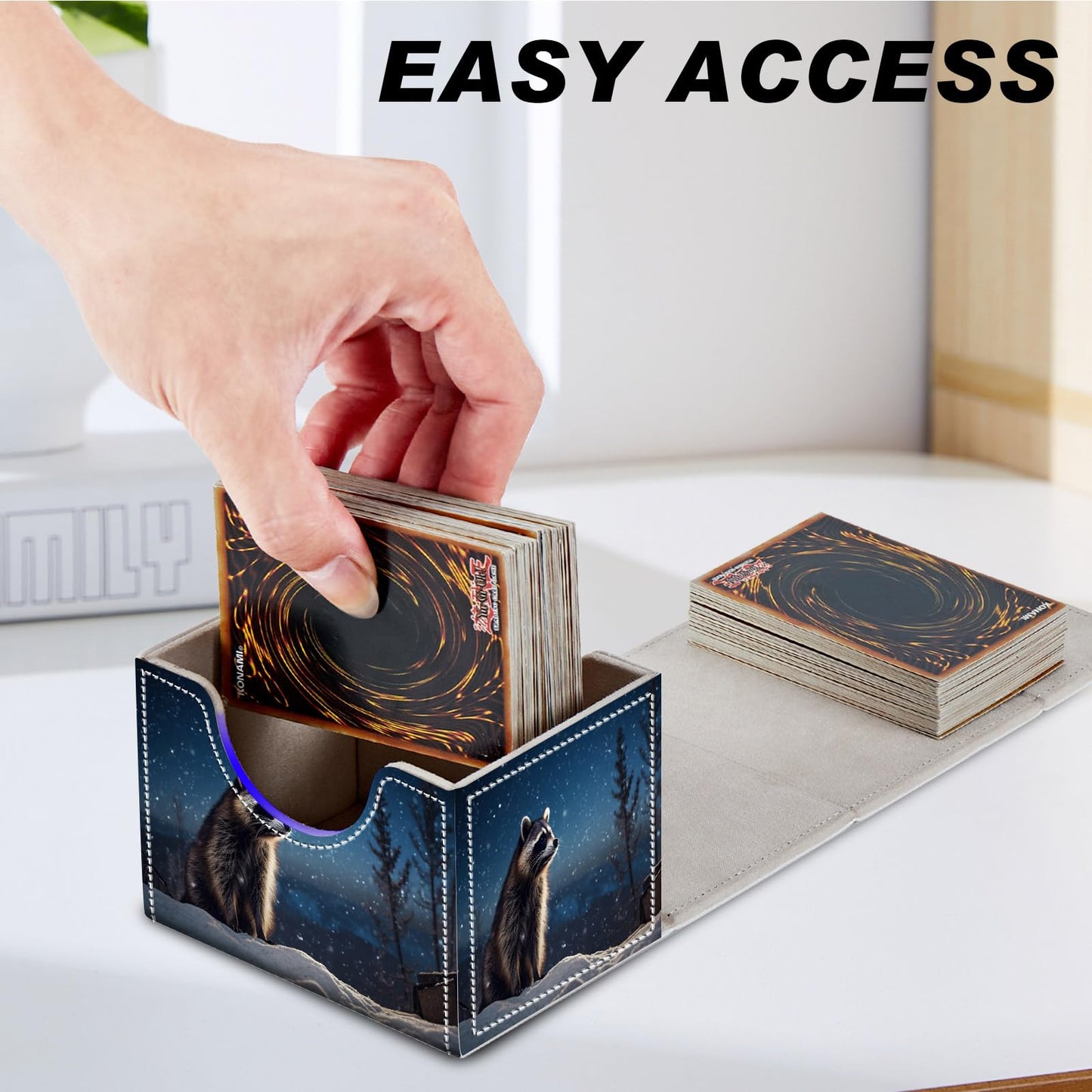 Card Game Storage Box TCG Deck Box MTG Card Box Organizer Trading Card Case Commander Deck Box TCG Card Storage Box Magnetic Closure Creative Pattern Up to 200 Cards  A Cute Raccoon Stars