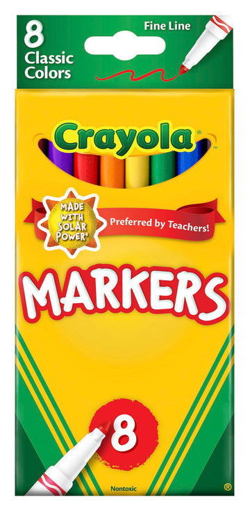 Crayola Original Marker Set, Fine Tip, Assorted Classic Colors, Set of 8, Model:58-7709