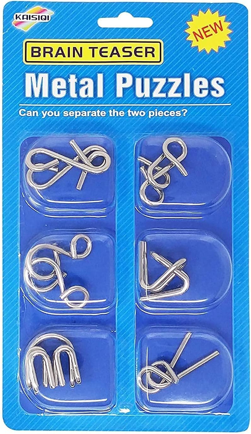 WBD 6Pc Brain Teasers Metal Wire Puzzle Toys Metal Puzzle Toys for Gifts, Party Favors, Prizes, Disentanglement Puzzle Unlock In