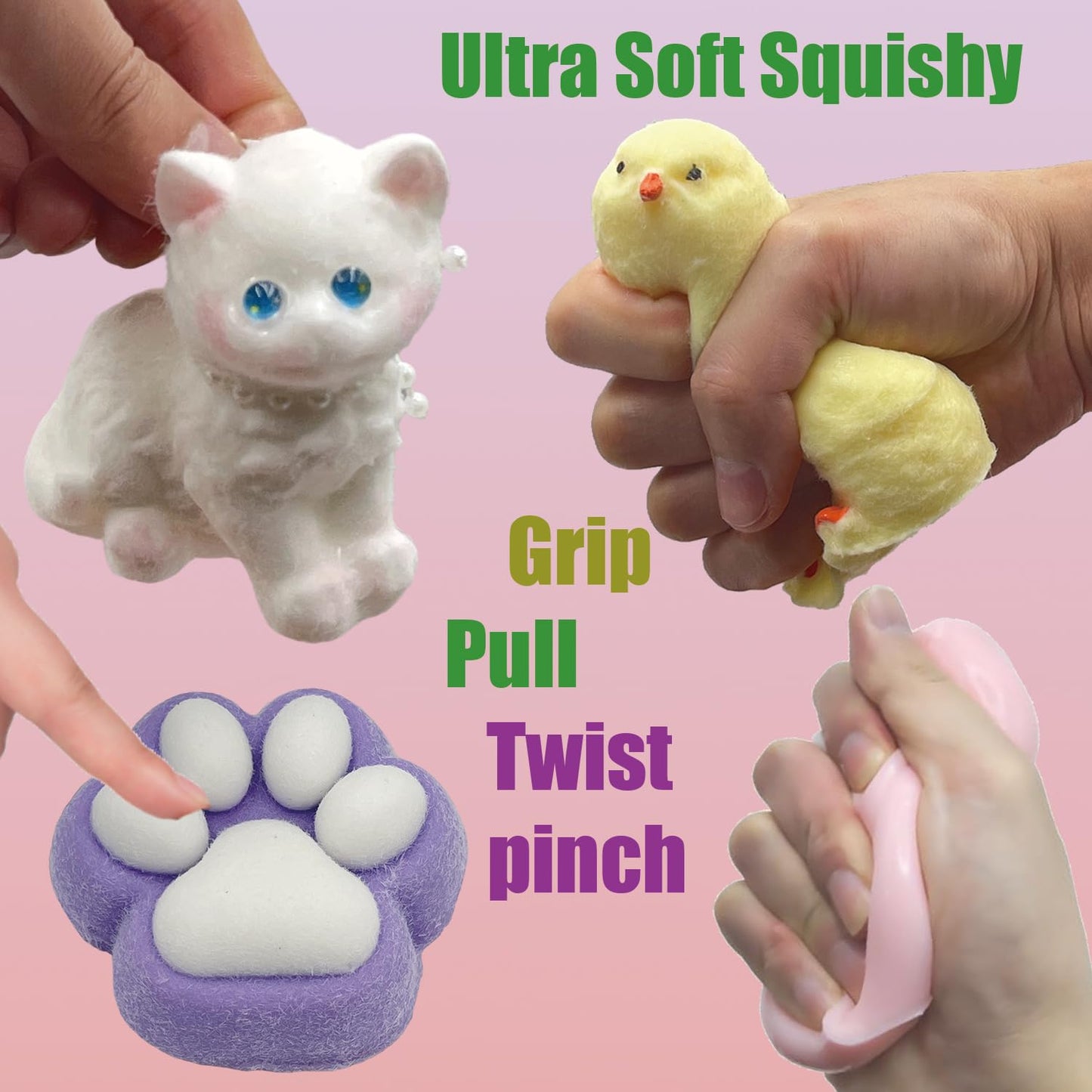 Taba-Style Squishy 4-Pack Bundle - Fufu Squishy Toys Set with Chick  Giant Cat & 2 Paw Squishies  Soft Slow-Rise Stress Relief Sensory Toys for Kids mature-themeds Anxiety Relief
