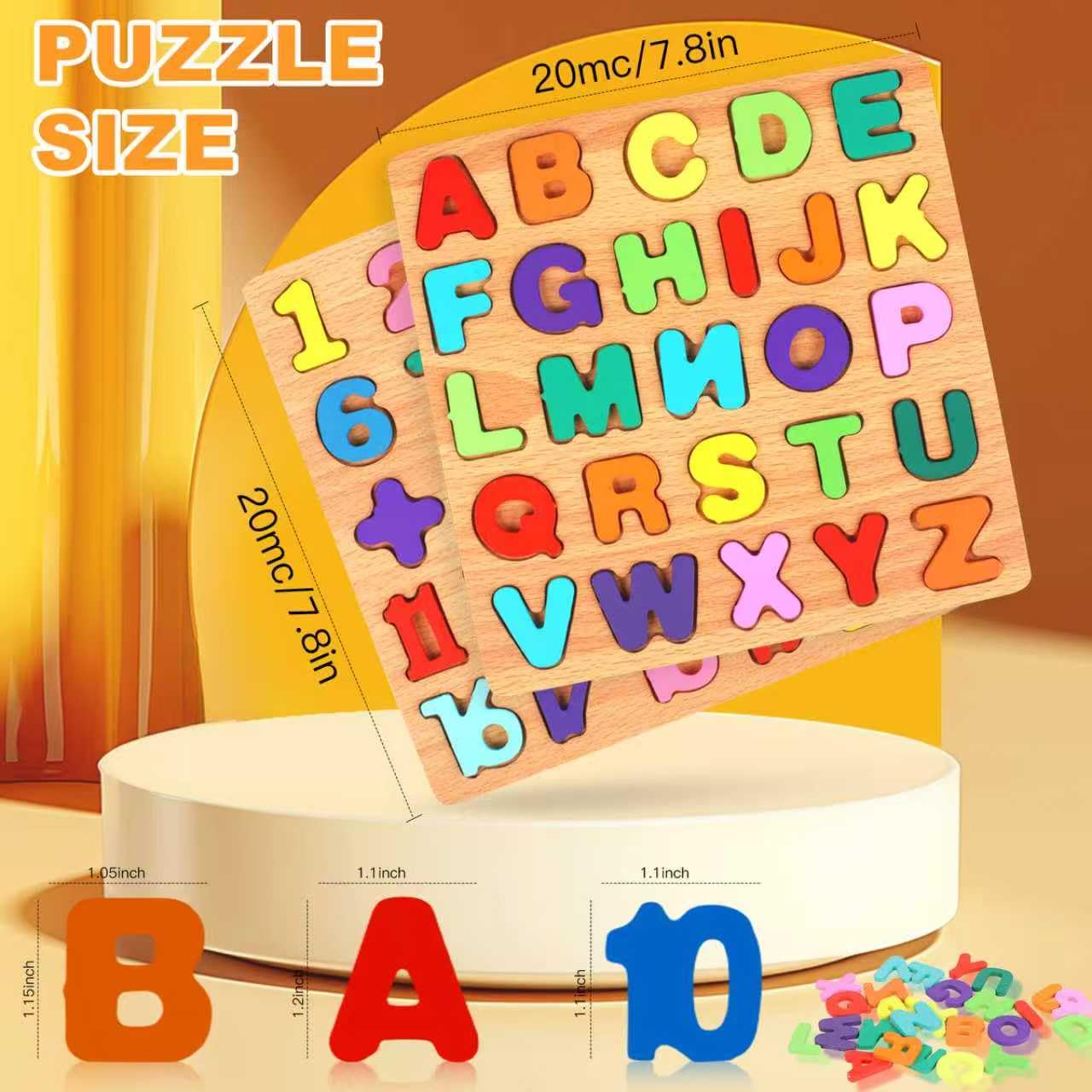 2 Pack Wooden Puzzles  Toddlers Alphabet Number Puzzles  ABC Learning Toys for Kids Ages 3-5  Preschool Learning Activities Gift Set for Boys & Girls