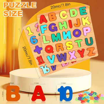 2 Pack Wooden Puzzles  Toddlers Alphabet Number Puzzles  ABC Learning Toys for Kids Ages 3-5  Preschool Learning Activities Gift Set for Boys & Girls